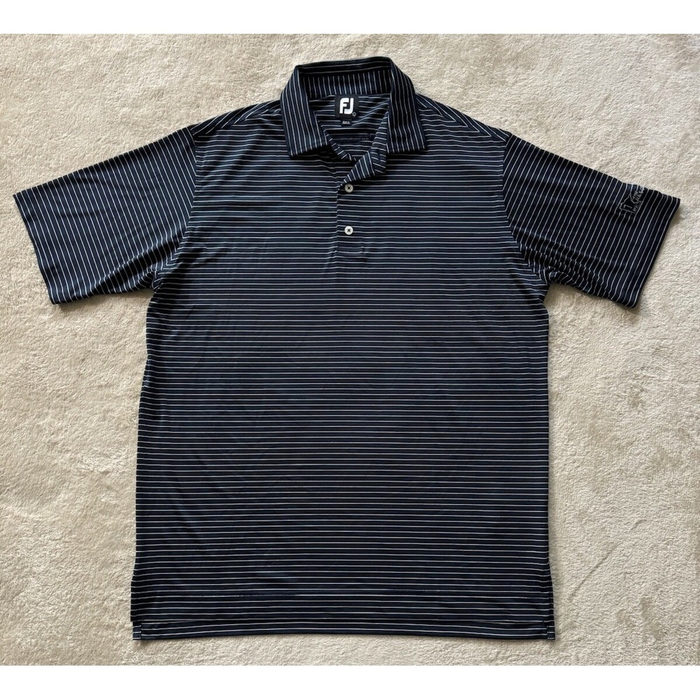 FootJoy Men's Golf Polo Shirt Black White Stripes Stretch Outdoor Active Sz L